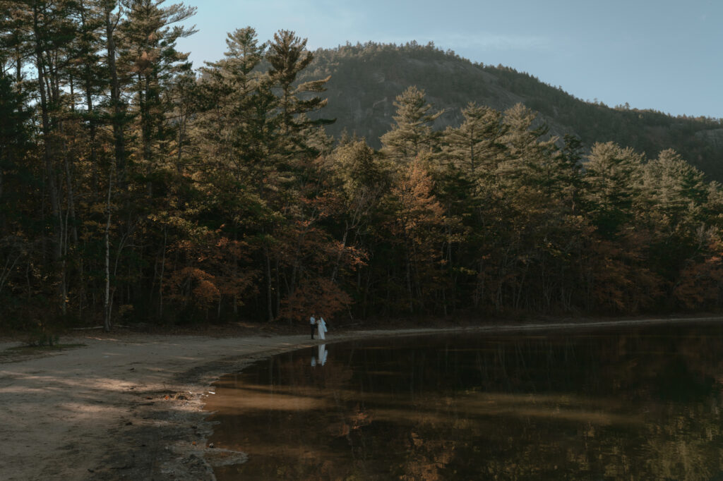 Echo Lake elopement in New Hampshire with fall leaves