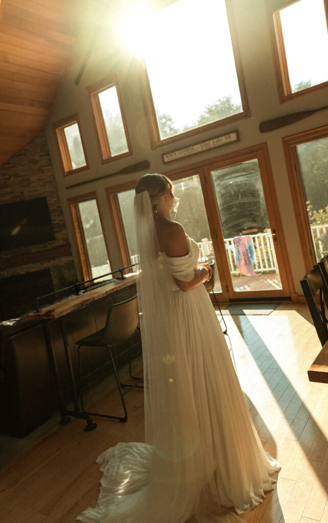 Getting Ready at the White Mountain Airbnb for their New Hampshire Elopement
