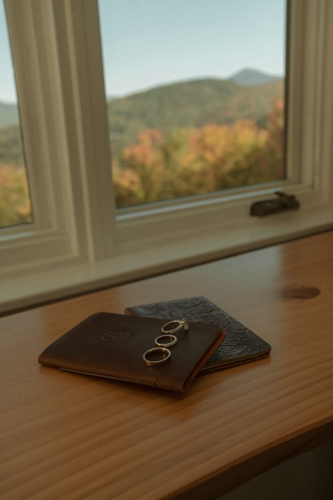 Romantic outdoor picnic with mountain views during a peak foliage elopement in New Hampshire